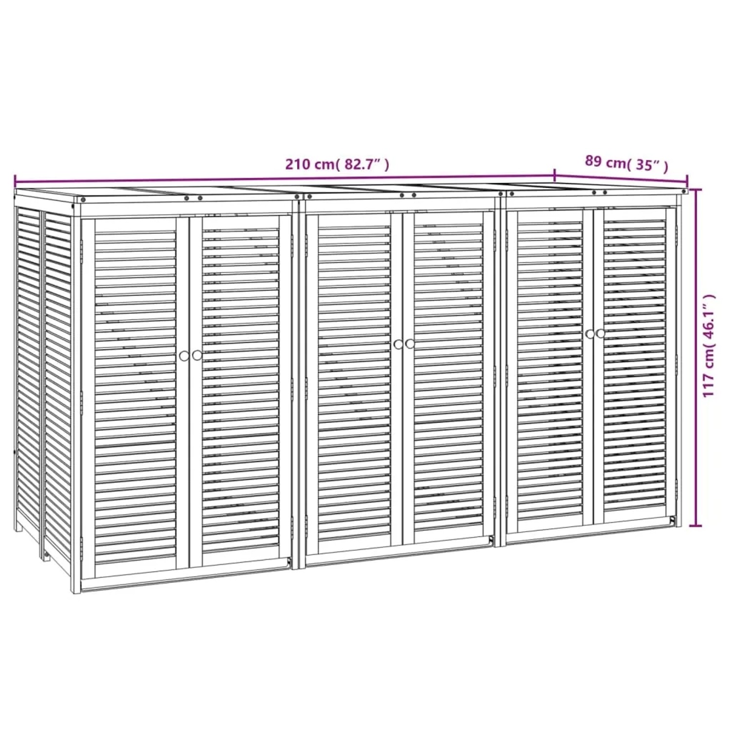 vidaXL Mülltonnenbox für 3 Tonnen aus Akazienholz, Zubehör für Ordnungssysteme im Garten.