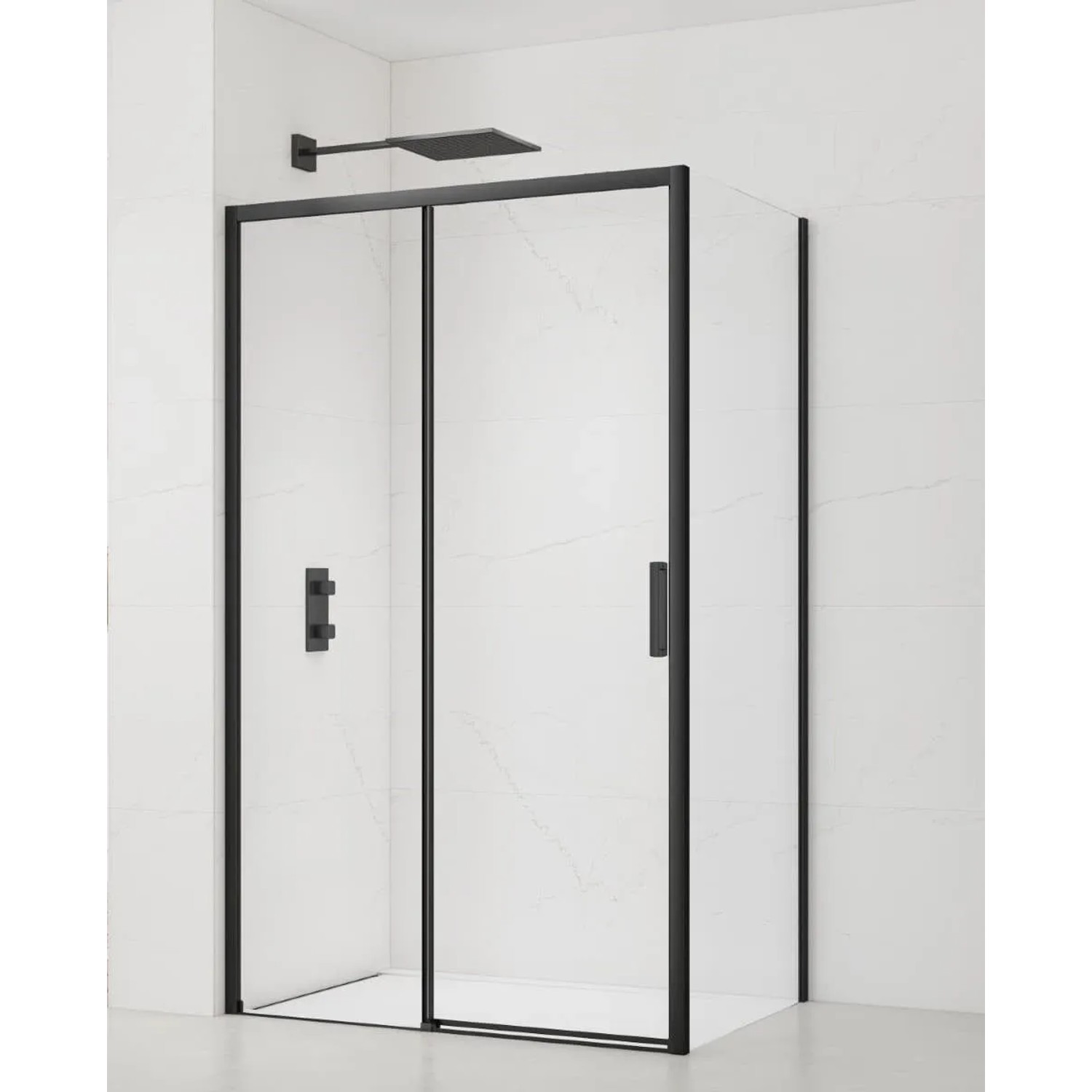 Swiss Aqua Technologies Duschkabine Duschtrennwand Rechteckige 120x80CM mit Gleittür Schiebetür Schwarz Matt