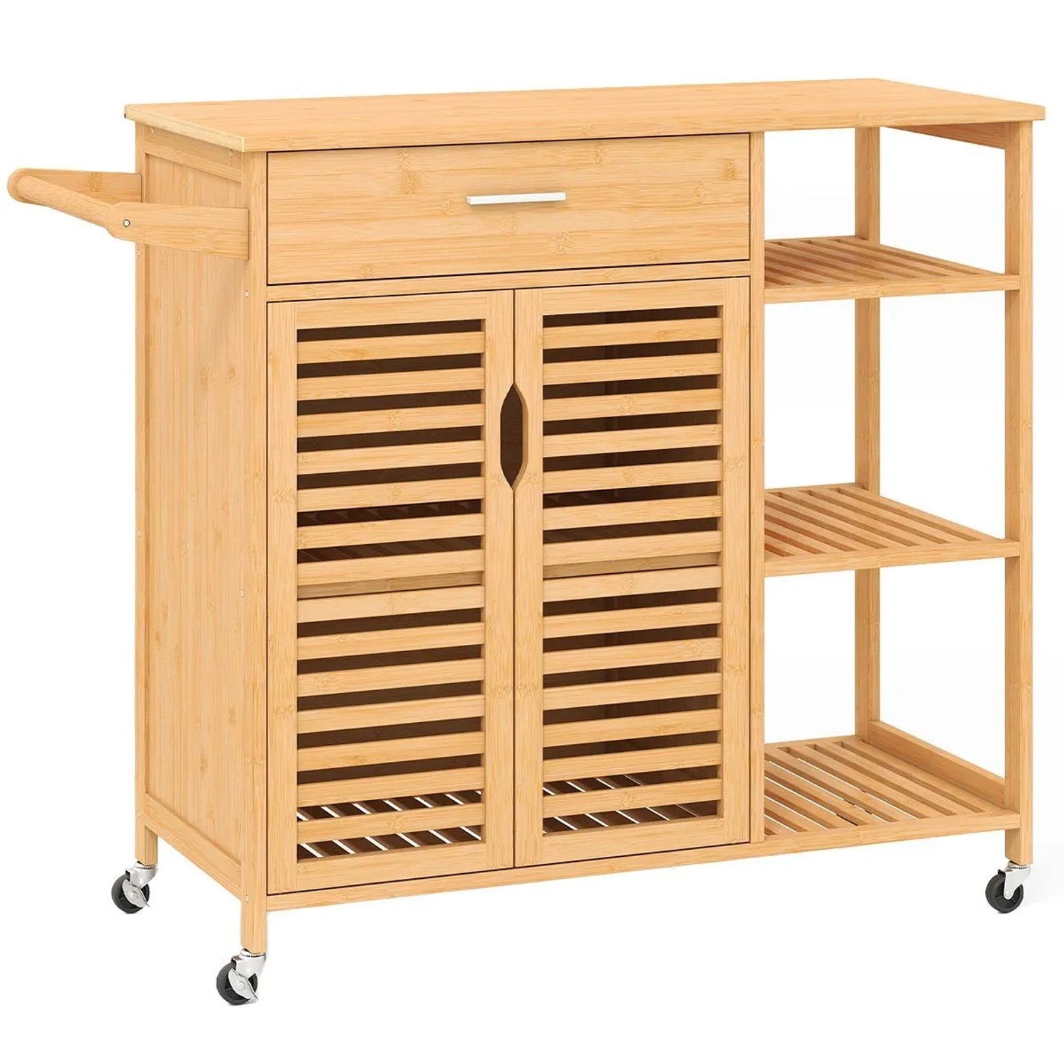 Costway Küchenwagen Bambus mit 2 Lattentüren Natur 104 x 44 x 89 cm