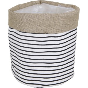 Gestreifter Pflanzkorb, schwarz-weiß, Ø 20 cm, aus Baumwolle. Dekorative Übertopf-Lösung für den Innenbereich.