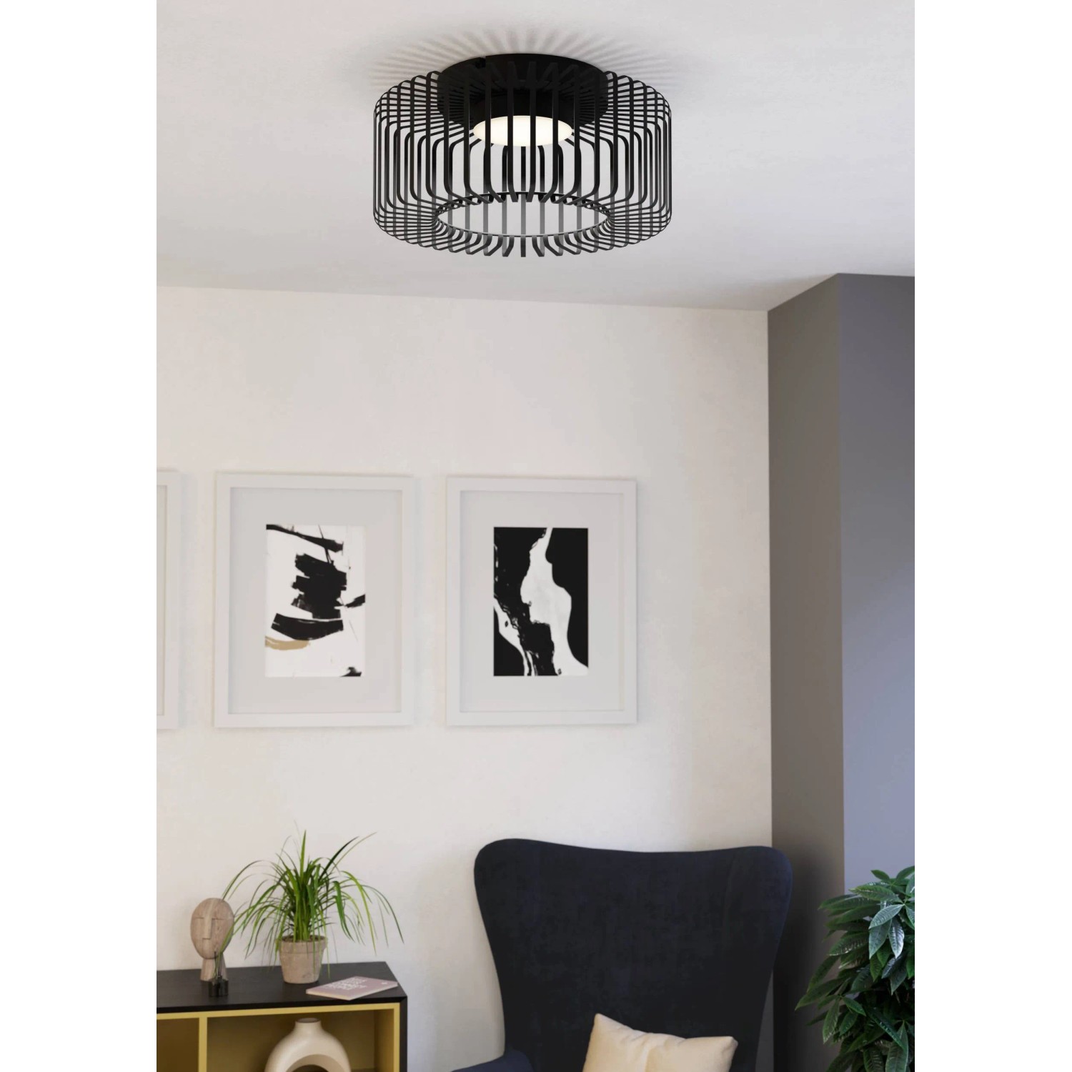 Smarte Eglo LED-Deckenleuchte Ginestrone-Z, Ø 46 cm, schwarz-weiß, mit App steuerbar.