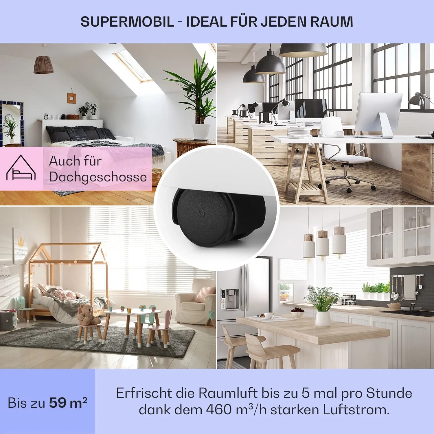 Klarstein Grandbreeze Eco 12K Klimaanlage, mobil einsetzbar in verschiedenen Räumen.