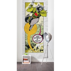 Komar Vlies Fototapete mit Retro Comic Motiv Rocket Raccoon, 100x250cm.