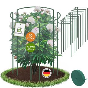 TTL GARDEN Strauchstütze 70x40cm 10er Set Inkl. 10m Klettband Pflanzenhalter für Stauden Sträucher Rosen Rankhilfe Metall