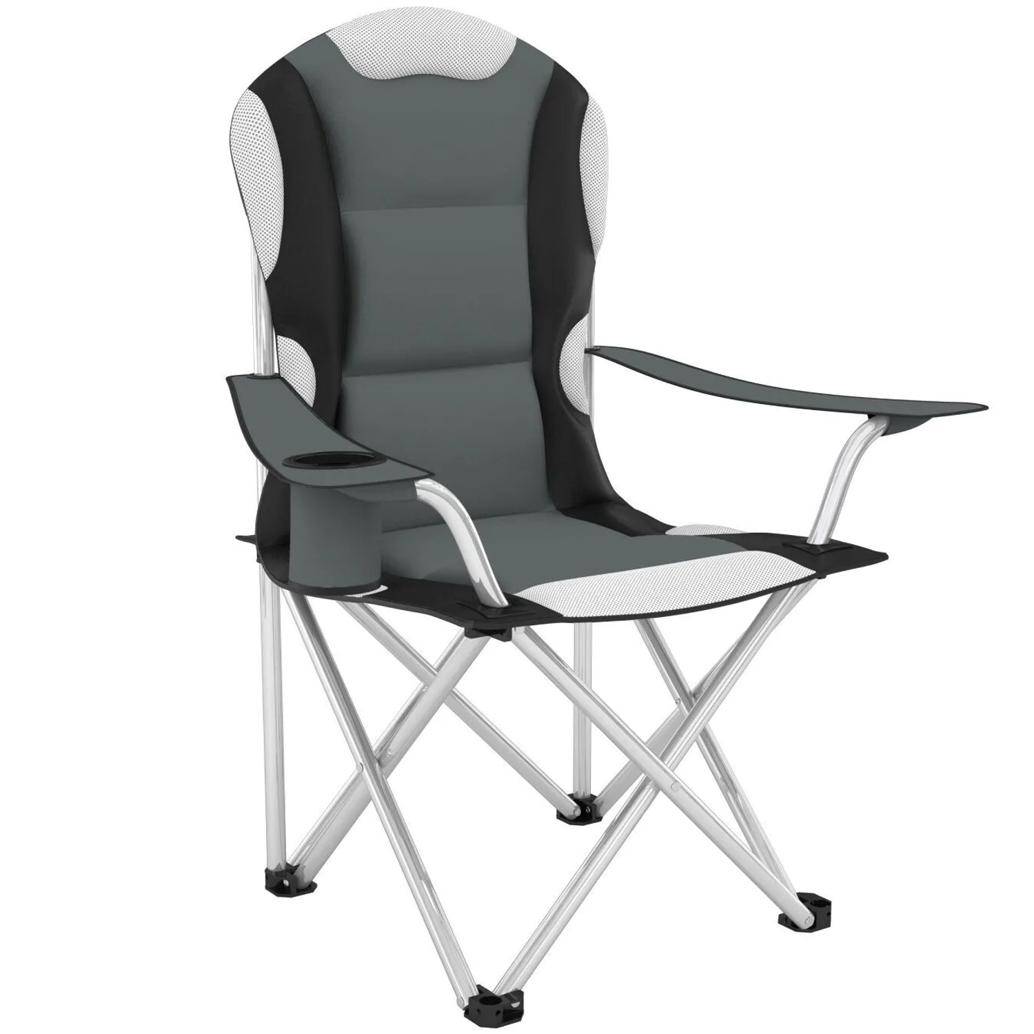 Tectake Campingstuhl  Faltbar  Gepolstert Mit Getränkehalter  60 x 88 x 110 cm Grau