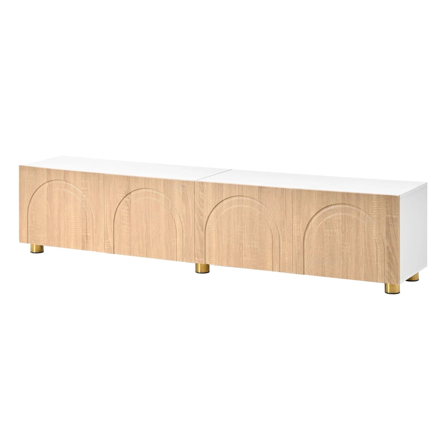okwish TV-Schrank Lowboard mit Bogenrelief 4 Türen Metallfüße Wohnzimmer 180x35x40cm Natur