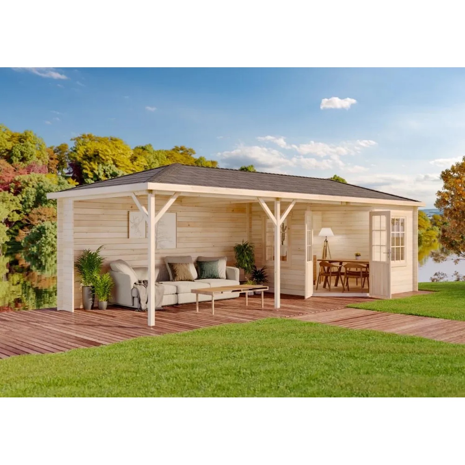 Alpholz Holz-Gartenhaus Mississippi 814x321cm Naturbelassen 34mm Wandstärke
