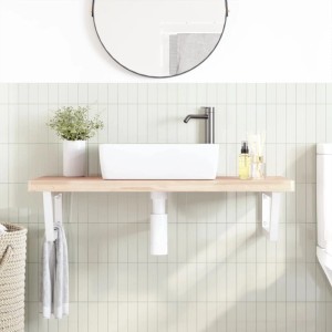 vidaXL Waschbeckenregal Wandmontage Stahl und Massivholz Buche 3302438