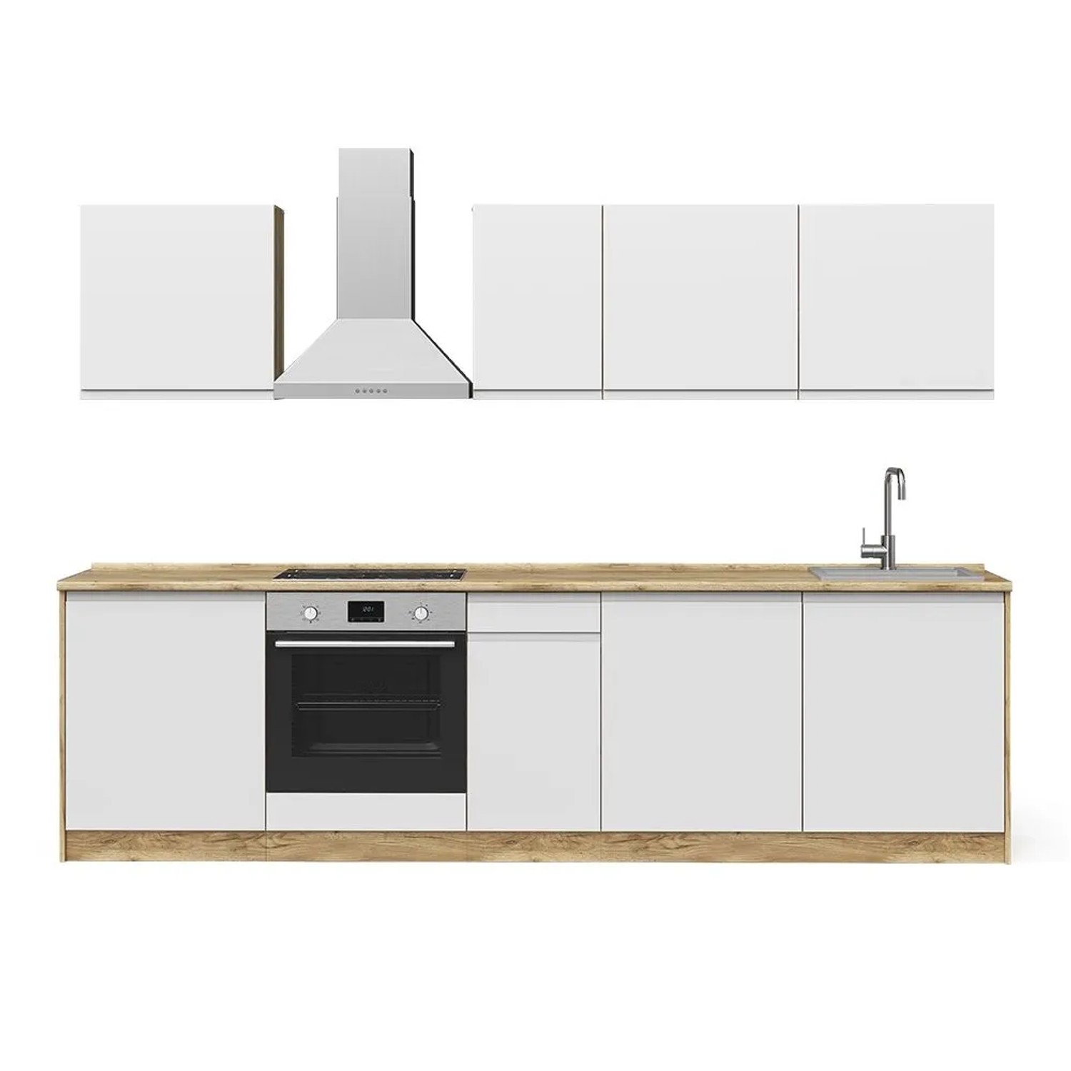 Vicco Küchenzeile R-Line Weiß/Goldkraft Eiche 280 x 207 Arbeitsplatte Platin Art Nr 70587