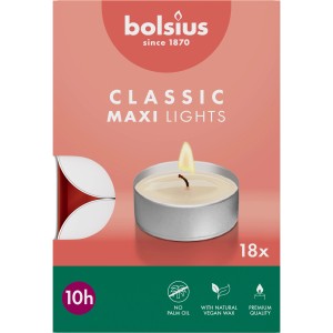 Bolsius Maxi-Teelichter, 18er-Pack, 10 Stunden Brenndauer, im silbernen Becher.