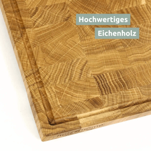 Holz4home Schneidebrett aus Eichen-Stirnholz, Detailaufnahme der Holzstruktur.