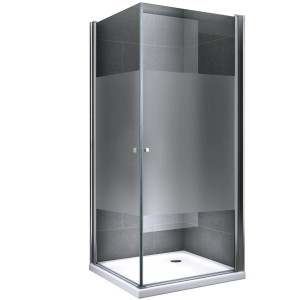 Teilsatinierte Glasdusche 100x195x100 cm mit Duschwanne als Komplettdusche.