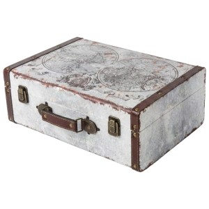 HMF VKO101 Vintage Koffer Truhe Holzkiste 38 x 26 x 13 cm Deko Weltkarte