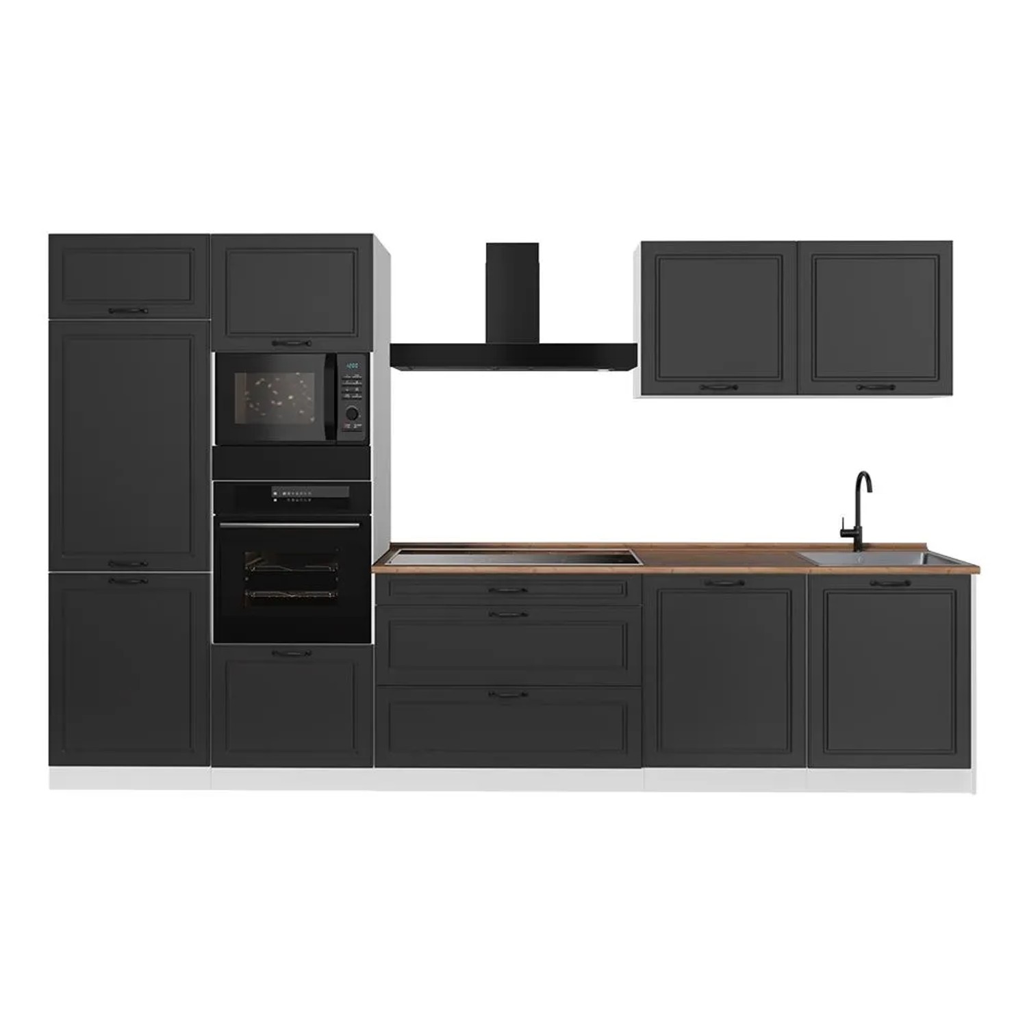 Vicco Küchenzeile R-Line Anthrazit Landhaus/Weiß 340 x 207 Arbeitsplatte Goldkraft Eiche Art Nr 68067