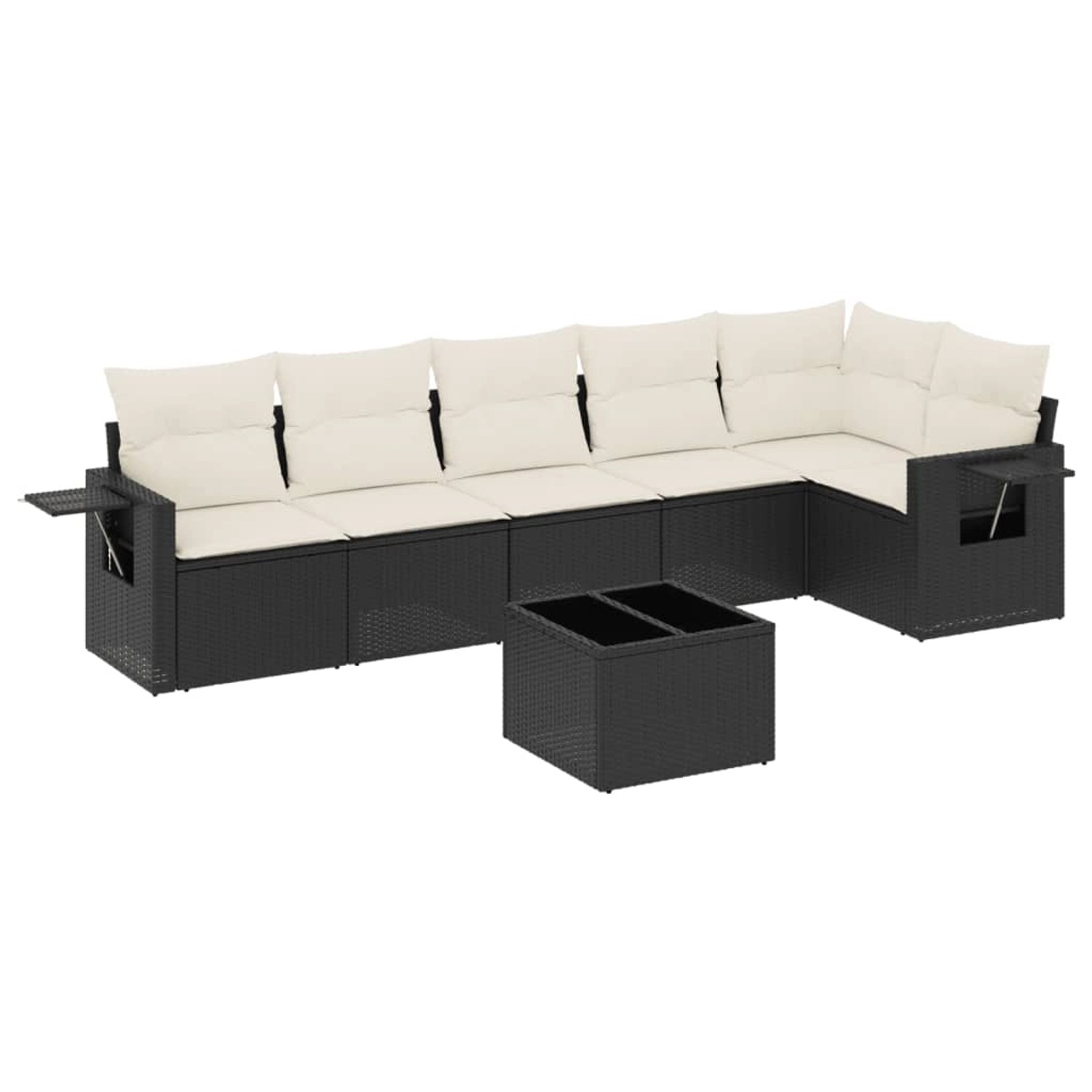 vidaXL 7-Tlg Garten-Sofagarnitur mit Kissen Schwarz Poly Rattan 3220195 günstig online kaufen