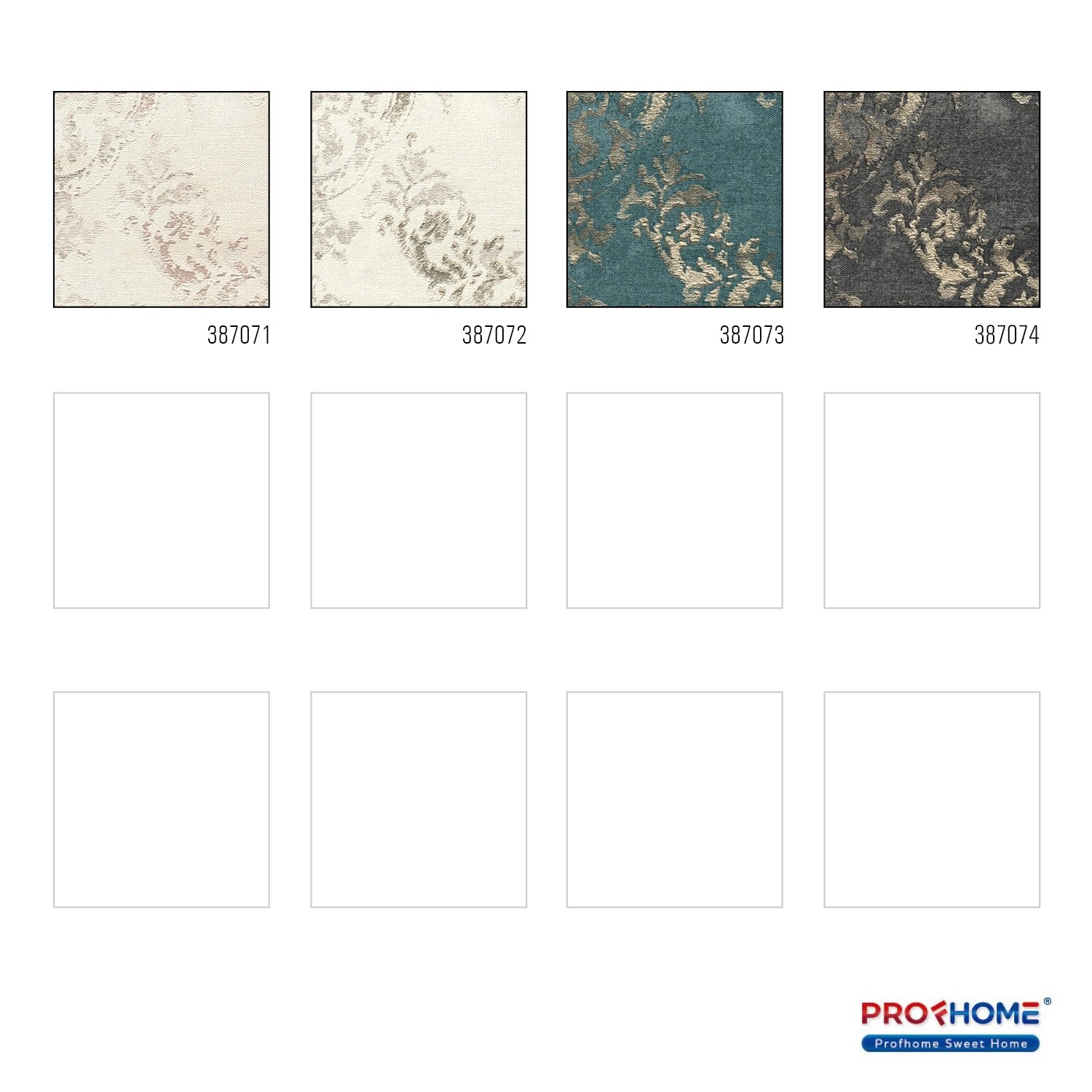 Muster der PROFHOME Barock Tapete 387072-GU in Creme, Platin und Beige.