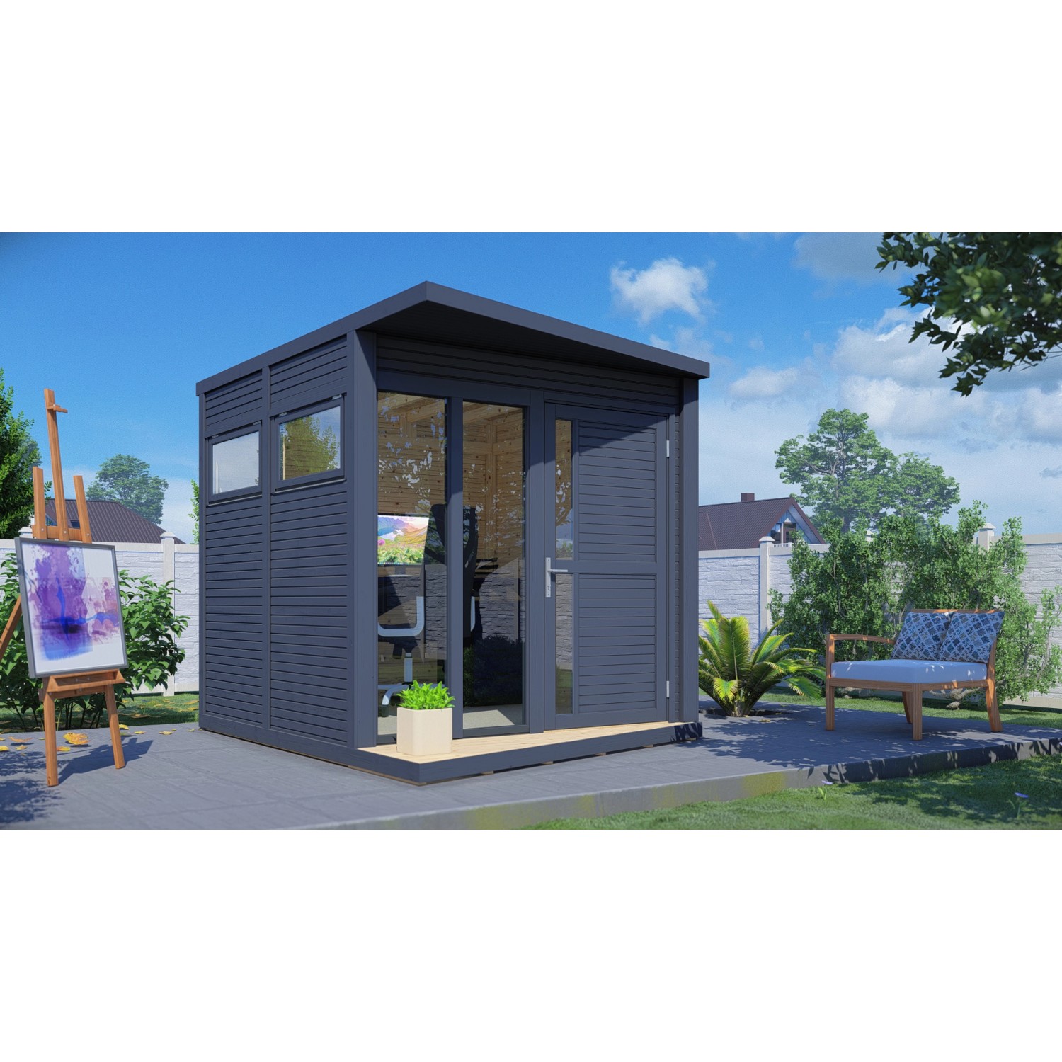 Bertilo Gartenhaus Concept Office 297 cm x 234 cm Anthrazit FSC® günstig online kaufen