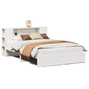 vidaXL Massivholzbett mit Regal ohne Matratze Weiß 140x200 cm Kiefer 3322360
