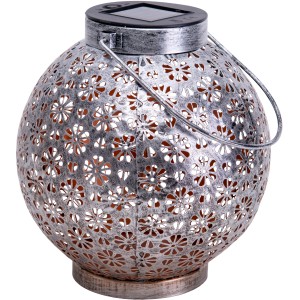 Näve LED-Solarleuchte, Silber, 2er-Set, 18 cm, mit Blumenmuster für Garten und Tisch.