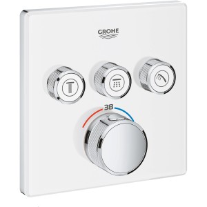 Grohe Grohtherm SmartControl Thermostat, Moon White, eckige Wandrosette mit 3 Ventilen.