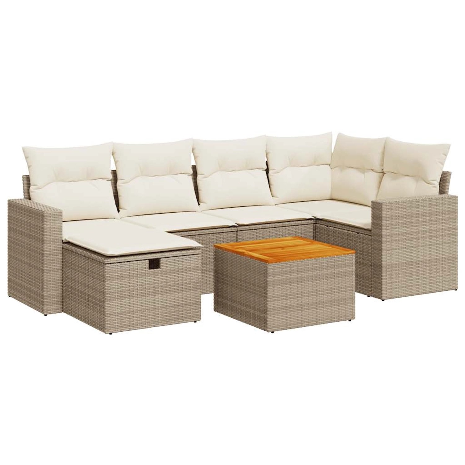 vidaXL 7-Tlg Garten-Sofagarnitur mit Kissen Beige Poly Rattan 3325789