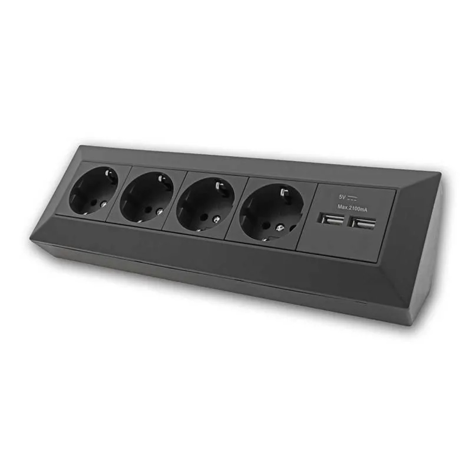 ChiliTec 4-Fach Steckdosenblock 2x USB Schwarz 250V 16A