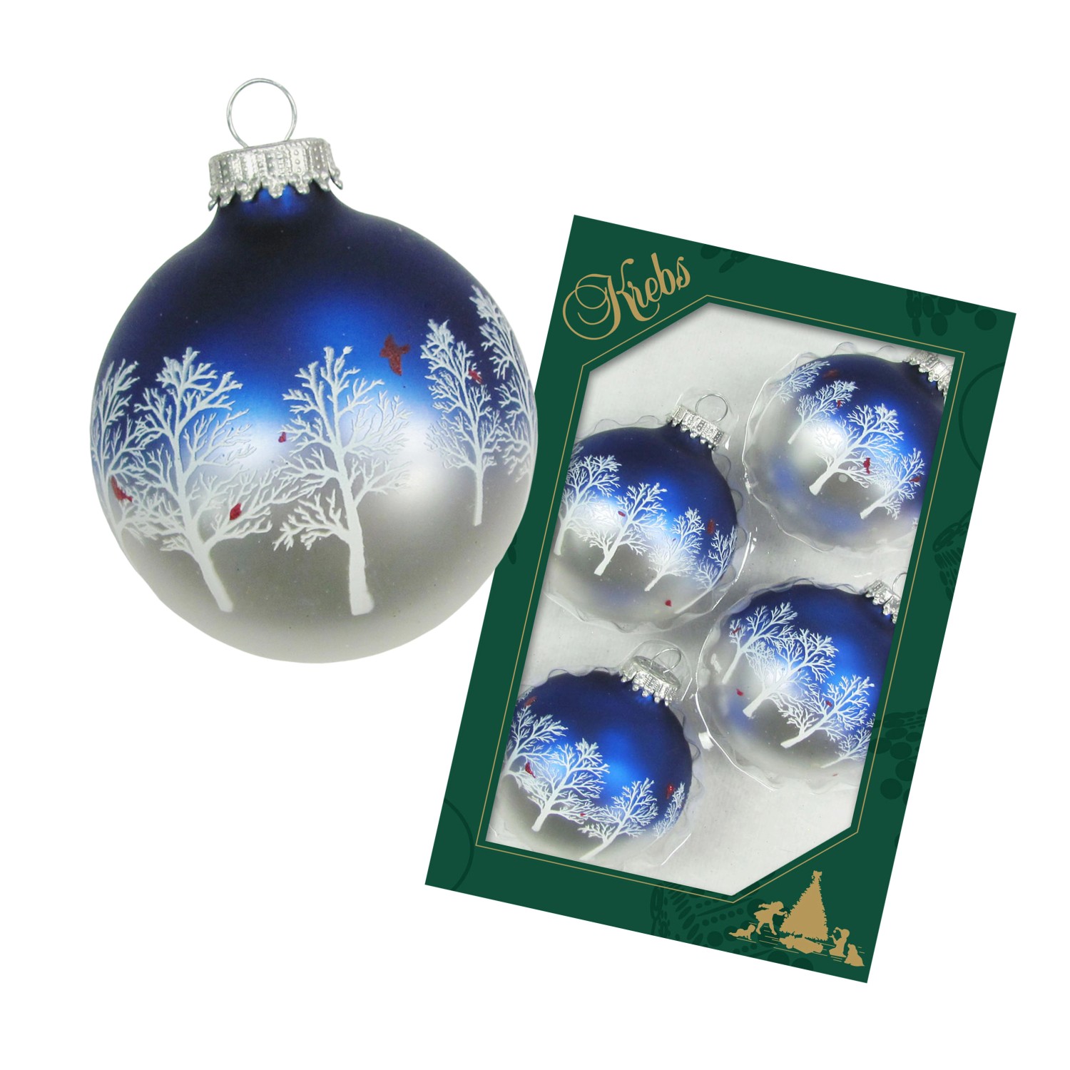 Krebs Glas Lauscha Weihnachtsbaumkugel Winterwald 4er-Set 7cm