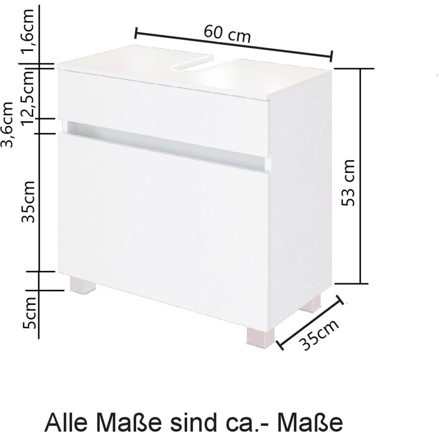 Held Möbel Waschbeckenunterschrank Bari, 60 cm, Wotaneiche/Graphitgrau, mit Maßangaben.
