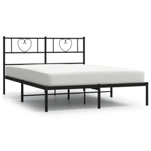Schwarzes Metall Bettgestell 120x190 cm mit Herz-Kopfteil für Matratze. Bett für Schlafzimmer.