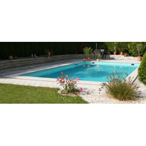 Steinbach Styropor Pool-Set Classic im Garten mit klarem, blauem Wasser und umliegender Bepflanzung.