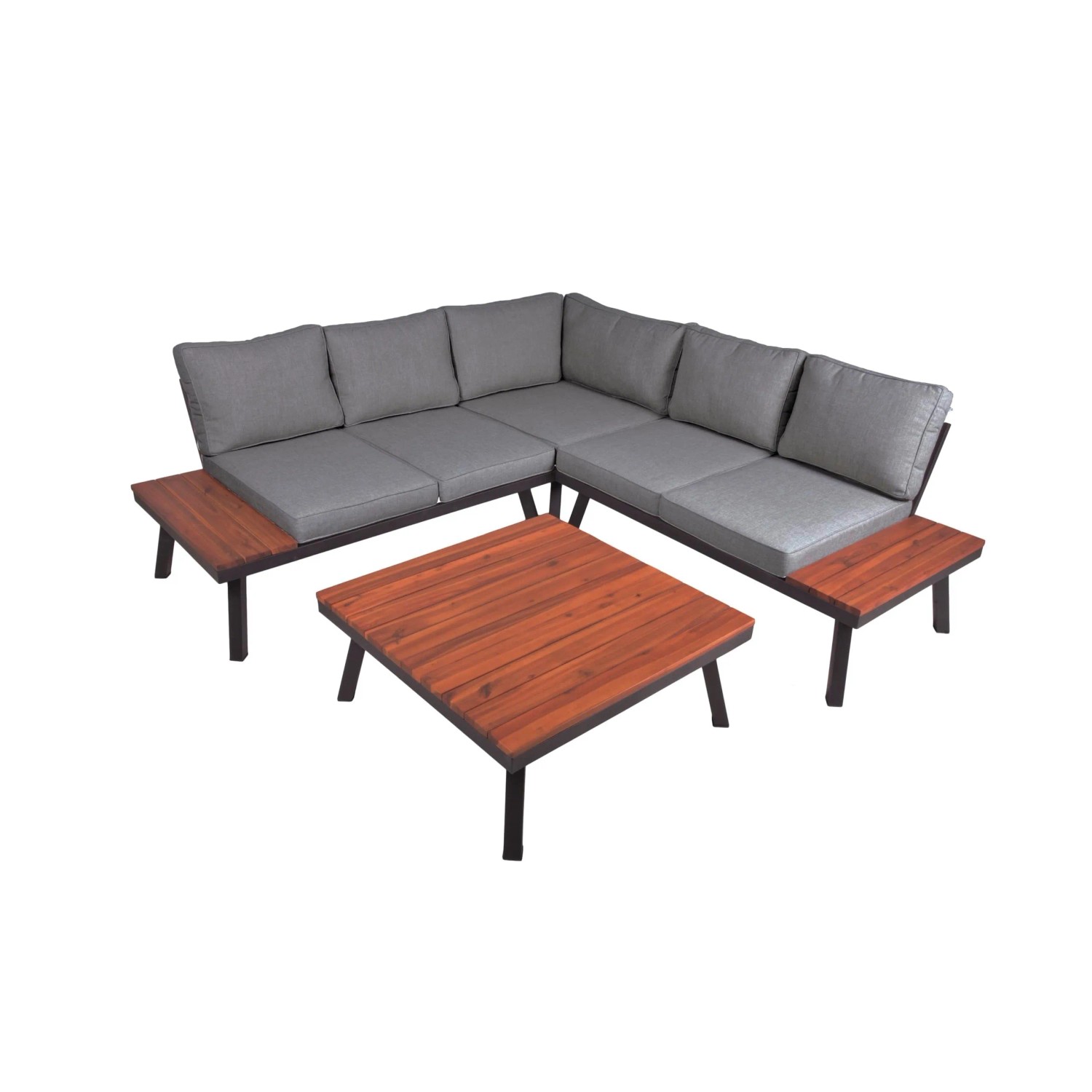 DELUKE Gartenloungeset JULIE 4-tlg. Akazie Dunkelgrau Gartenmöbel Set Garten Loungegruppe Lounge-Set Pool Loungegarnitur