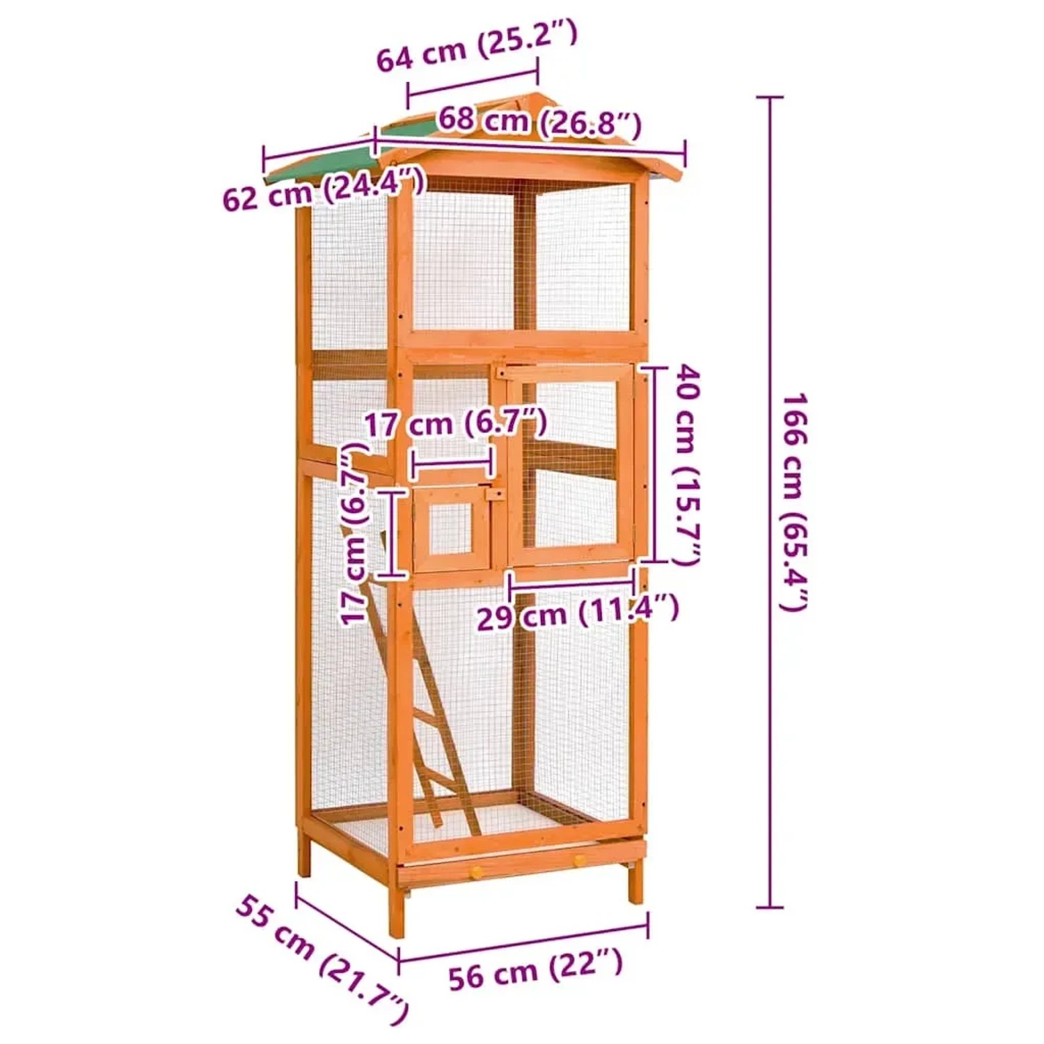 vidaXL Vogelkäfig 68x62x166 cm Massivholz Fichte 171457_8