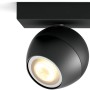 Schwarzer Philips Hue Spot Buckram mit Dimmer, warmweißes Licht.