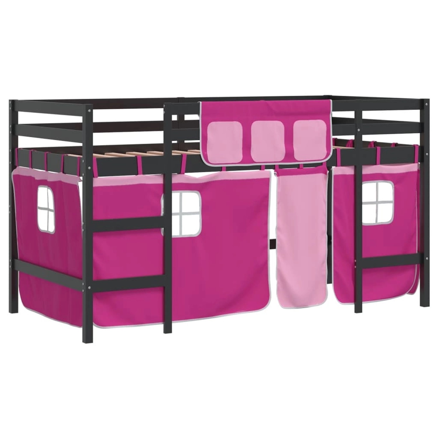 vidaXL Kinderhochbett mit Vorhängen Rosa 90x200 cm Massivholz Kiefer1927666 günstig online kaufen
