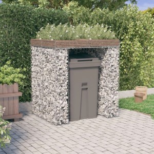 VidaXL Gabionen-Mülltonnenbox aus verzinktem Eisen, befüllt mit Steinen und bepflanzt.