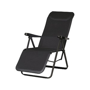 Anthrazitfarbener Relax-Liegestuhl Lugano mit verstellbarer Rückenlehne und gepolstertem Kopfteil.