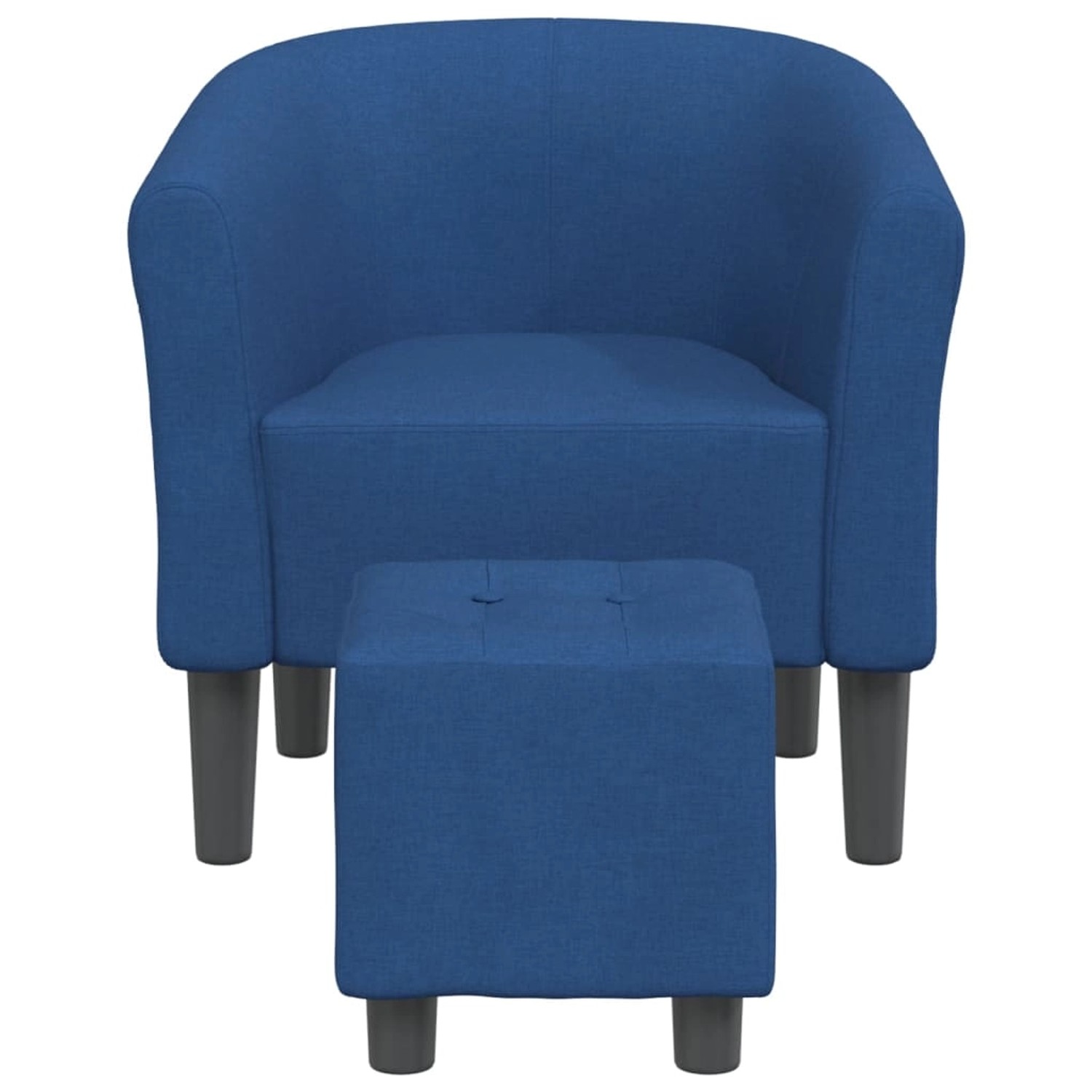 Blauer Clubsessel mit Fußhocker aus Stoff, ideal zum Relaxen. Gemütlicher Relaxsessel für Wohnzimmer und mehr.