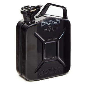 Schwarzer 5L Metall Kraftstoffkanister für Benzin, Diesel & E10, TÜV-geprüft.