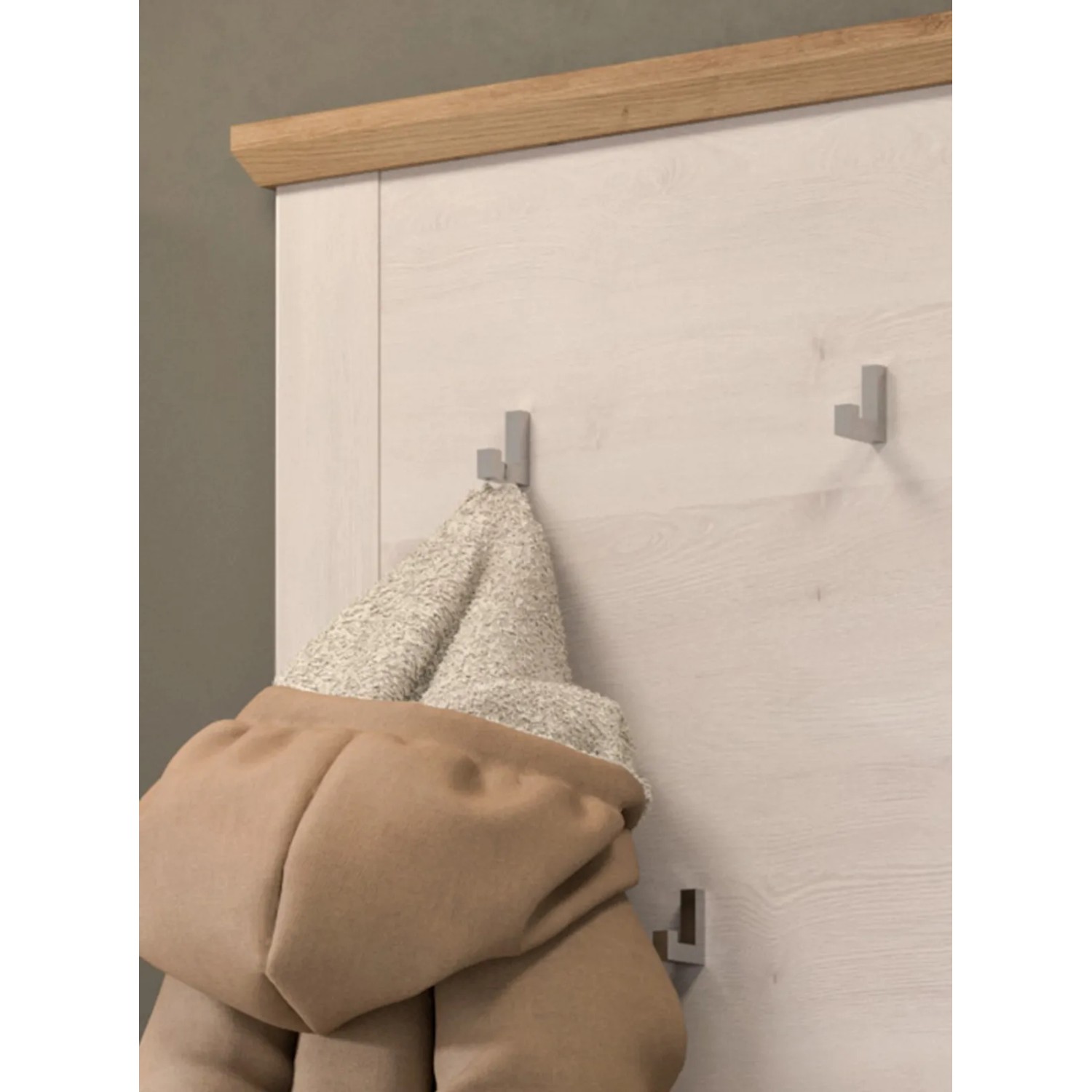 Inn.Furn Garderobenpaneel Weiß Lärche Landhaus 68 cm 5 Kleiderhaken Mirano_4