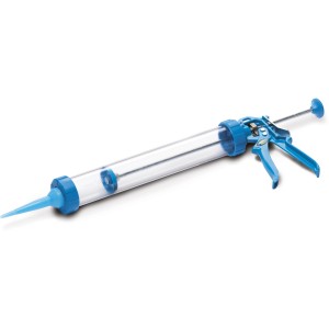 Siga Primur Schlauchbeutelpistole für 600 ml Beutel, blaues Kunststoffgehäuse mit transparentem Rohr.