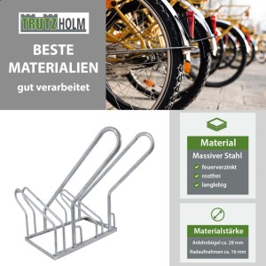TRUTZHOLM Fahrradständer für 4 Fahrräder aus Stahl, feuerverzinkt, mit Anlehnbügel.
