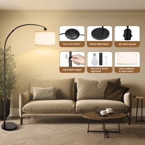 CCLIFE Stehlampe Bogenlampe LED E27 60W Höhenverstellbar 165cm-175cm Beige