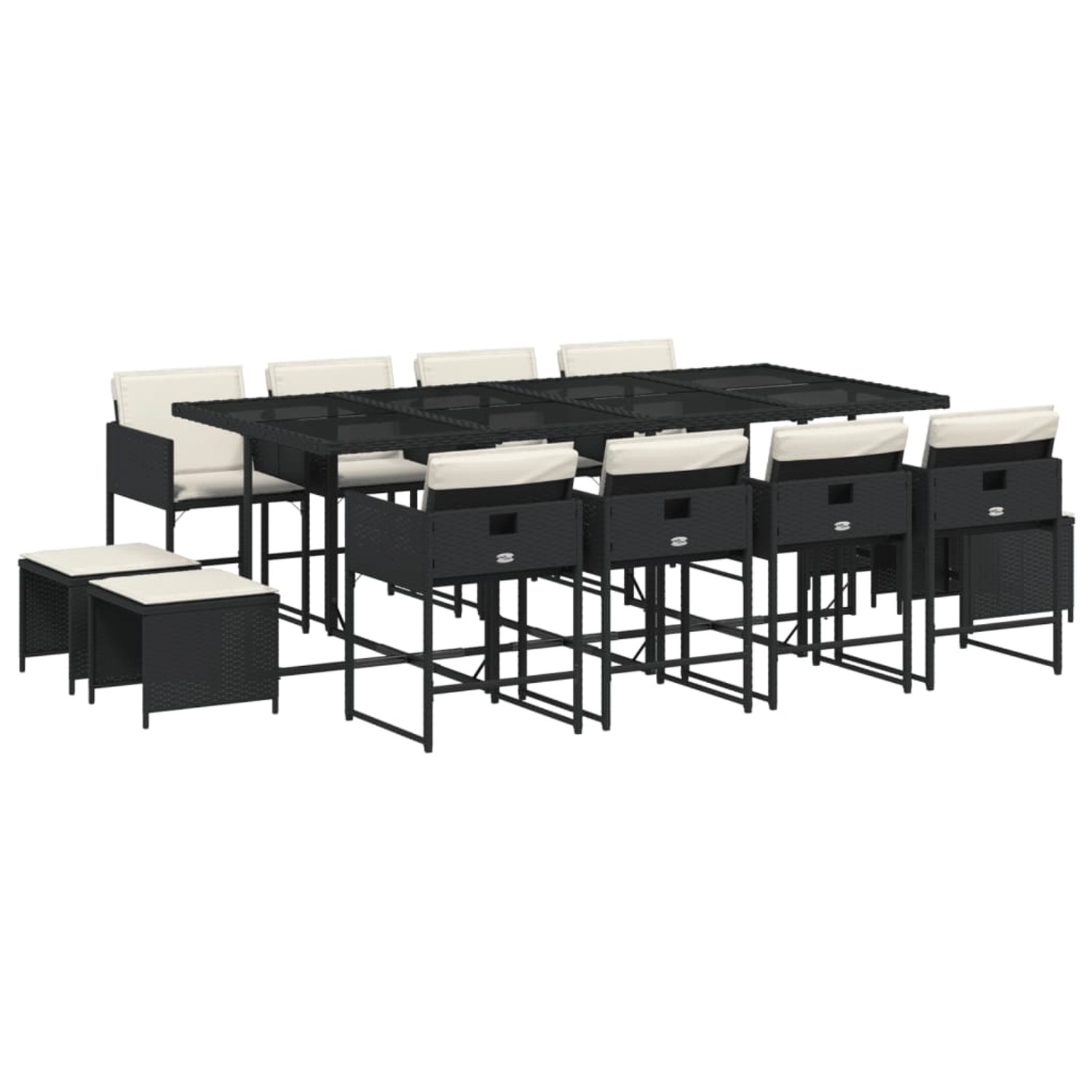 vidaXL 13-Tlg Garten-Essgruppe mit Kissen Schwarz Poly Rattan 3211338 günstig online kaufen