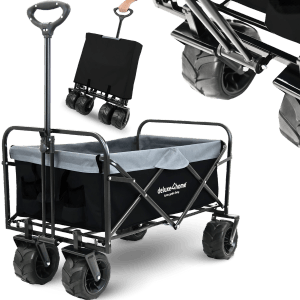 deluxe4home Bollerwagen, schwarz-grau, mit breiten Reifen und faltbarem Design für Camping & Outdoor.