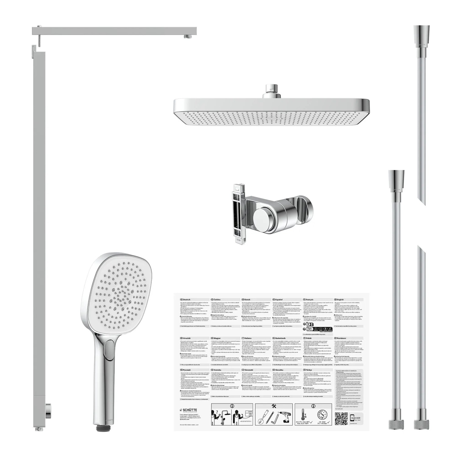 Schütte Überkopfbrause-Set La Palma, Chrom/Weiß, mit Kopf-, Handbrause und Brausestange.