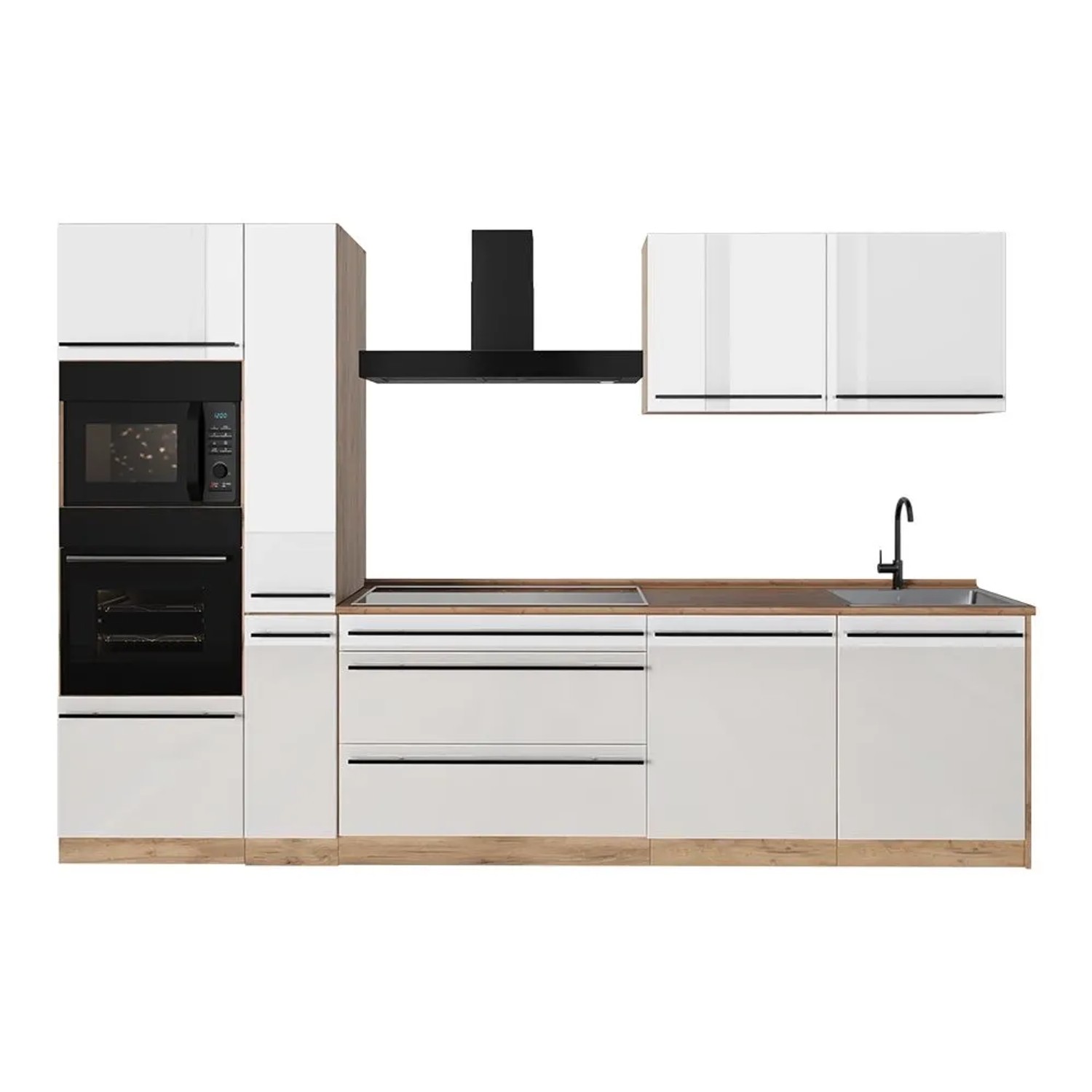 Vicco Küchenzeile R-Line Weiß Hochglanz/Goldkraft Eiche 310 x 207 ohne Arbeitsplatte Art Nr 66452