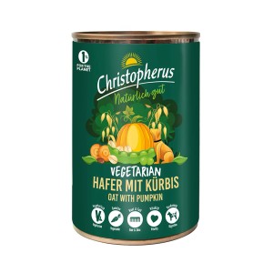 Christopherus Hunde-Nassfutter Vegetarian Hafer mit Kürbis, 400g Dose.