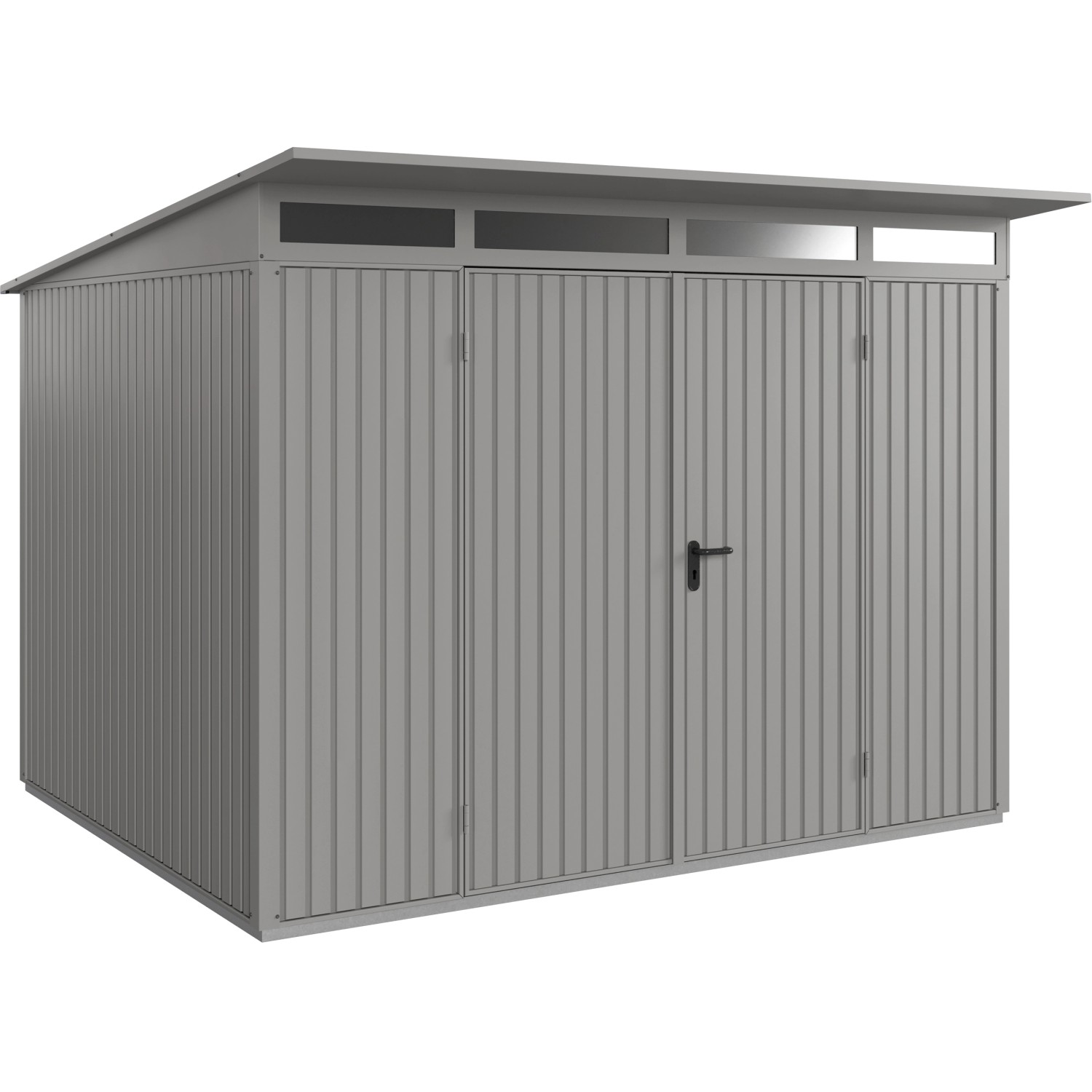 Ecostar Gerätehaus Trend mit Pultdach Typ 3 RAL9007 Graualuminium Doppeltür