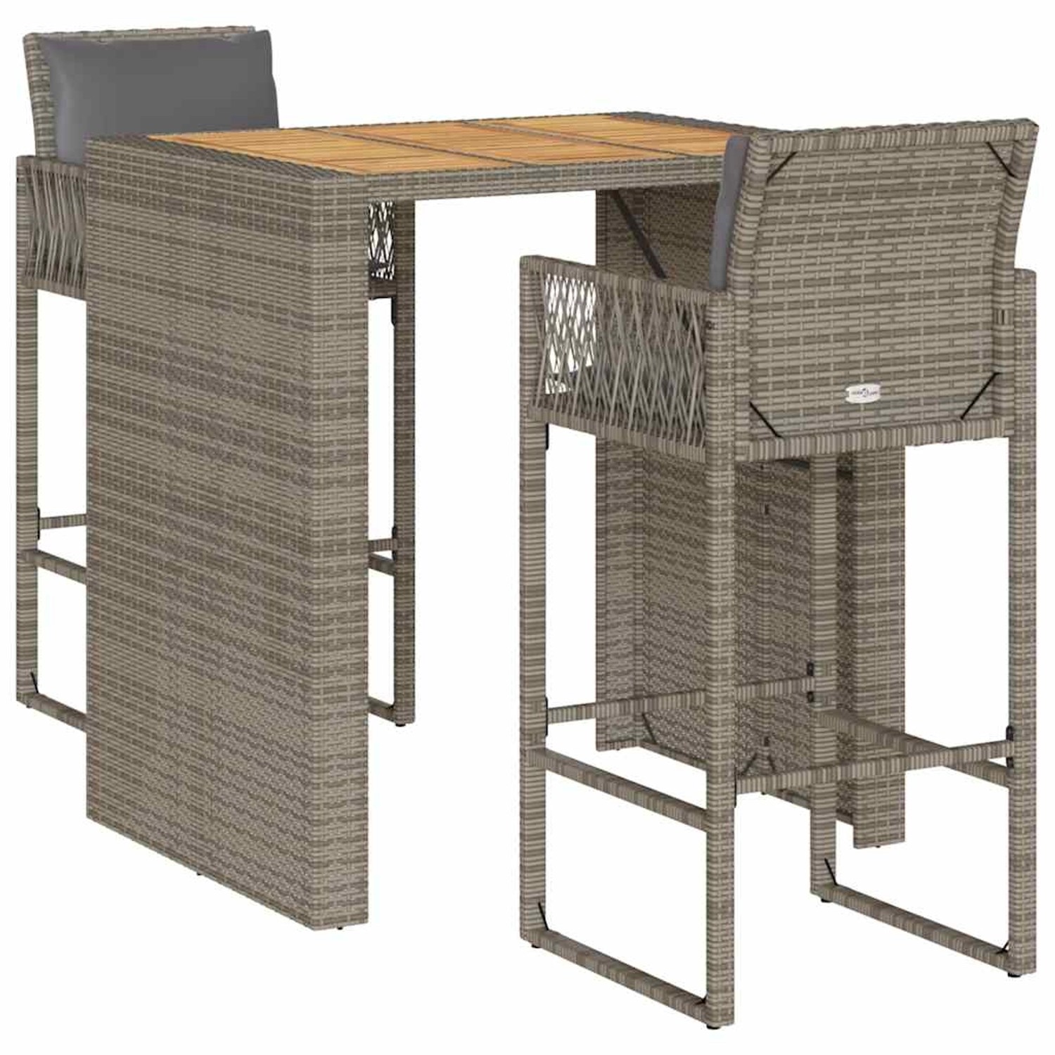 vidaXL 3-Tlg Gartenbar-Set mit Kissen Grau Poly Rattan Akazie 3328897