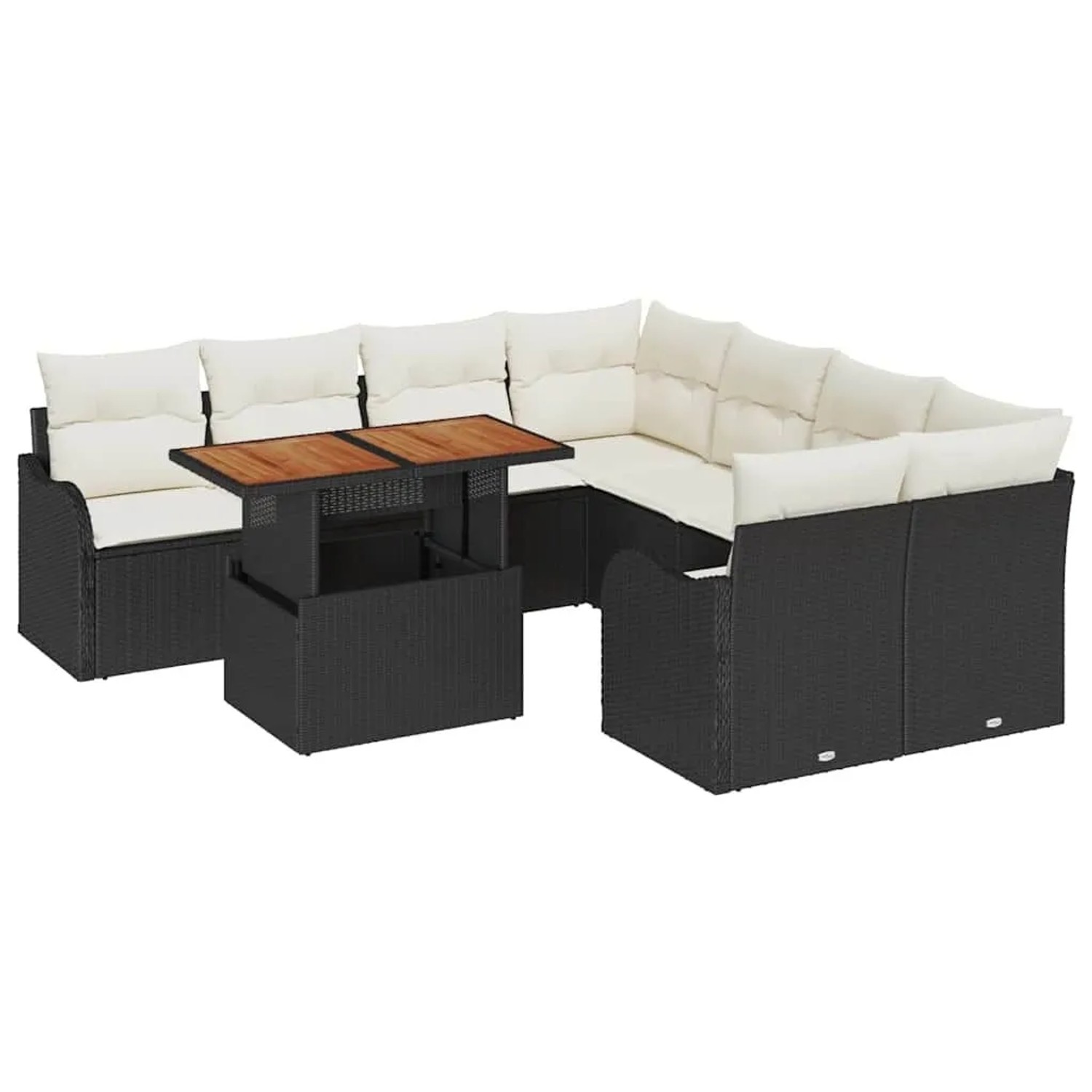 vidaXL Garten-Sofa-Set mit Kissen 7-Tlg Schwarz und Creme 3349438